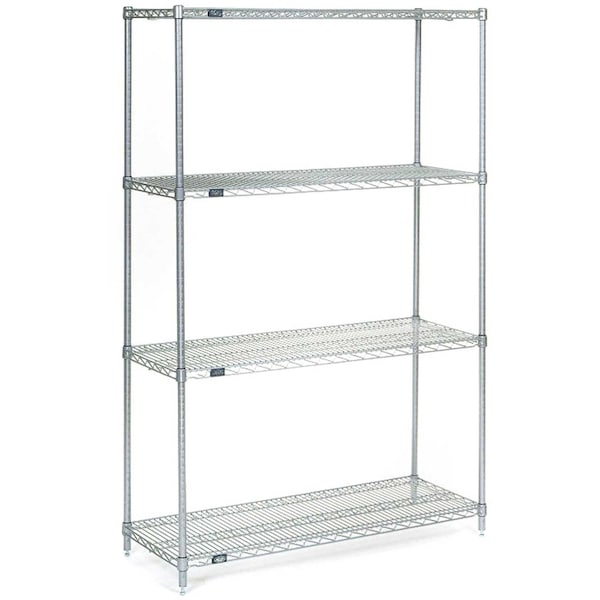 Nexel 4 Tier Wire Shelving Starter Unit, Stainless Steel, 36W x 36D x 63H 36366S - main